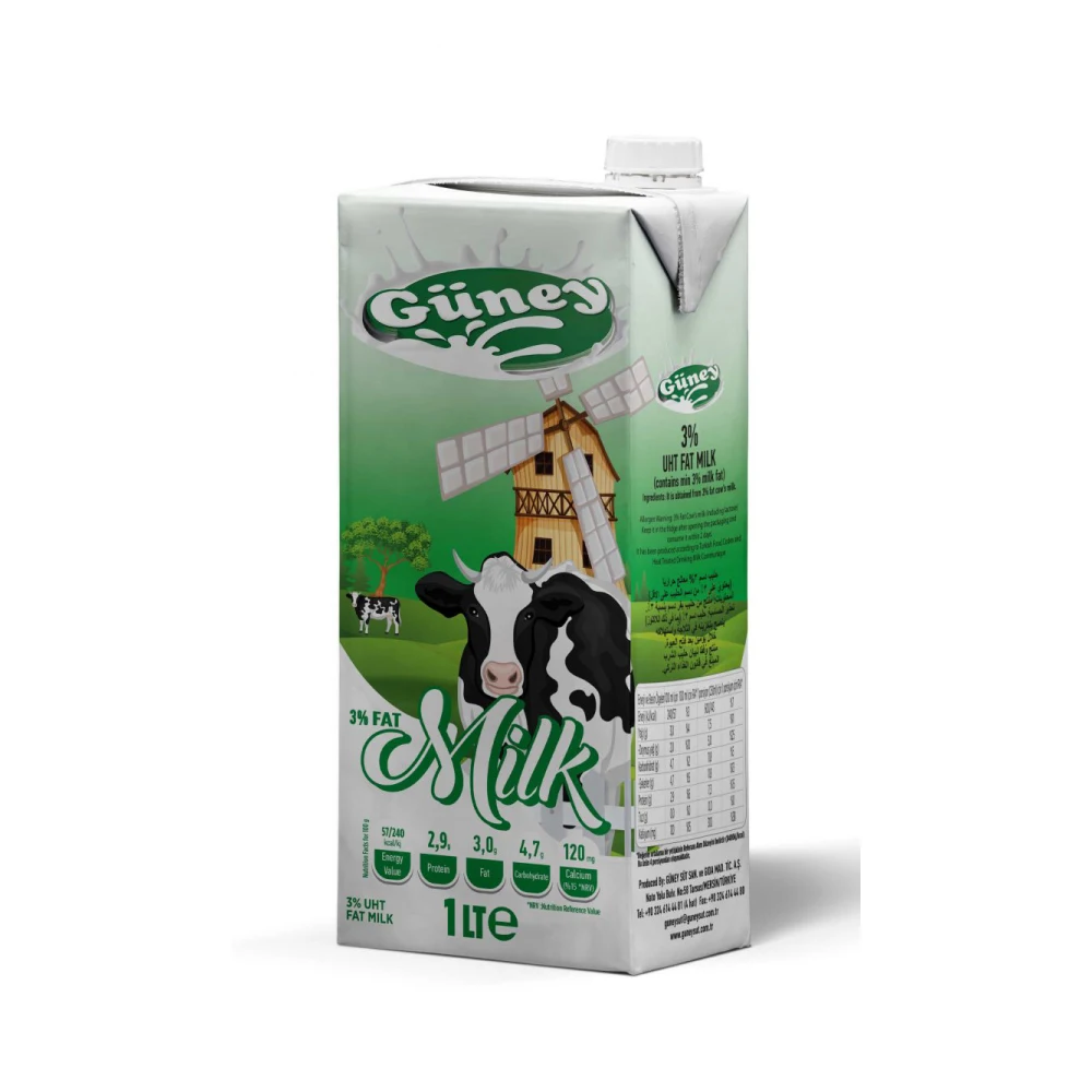 UHT Fat Milk 3% High Quality Dairy Products Milk 1000ML from Turkey Organic and Natural Box Packaging Cattle Healthy Food 1 L