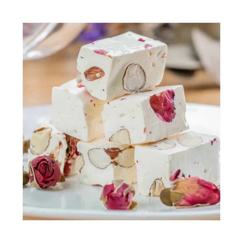 Factory Direct Sales Honey Nut Mandorlato Nougat Desert Crisp Snack Chewy Milk Rose Flavor Candy