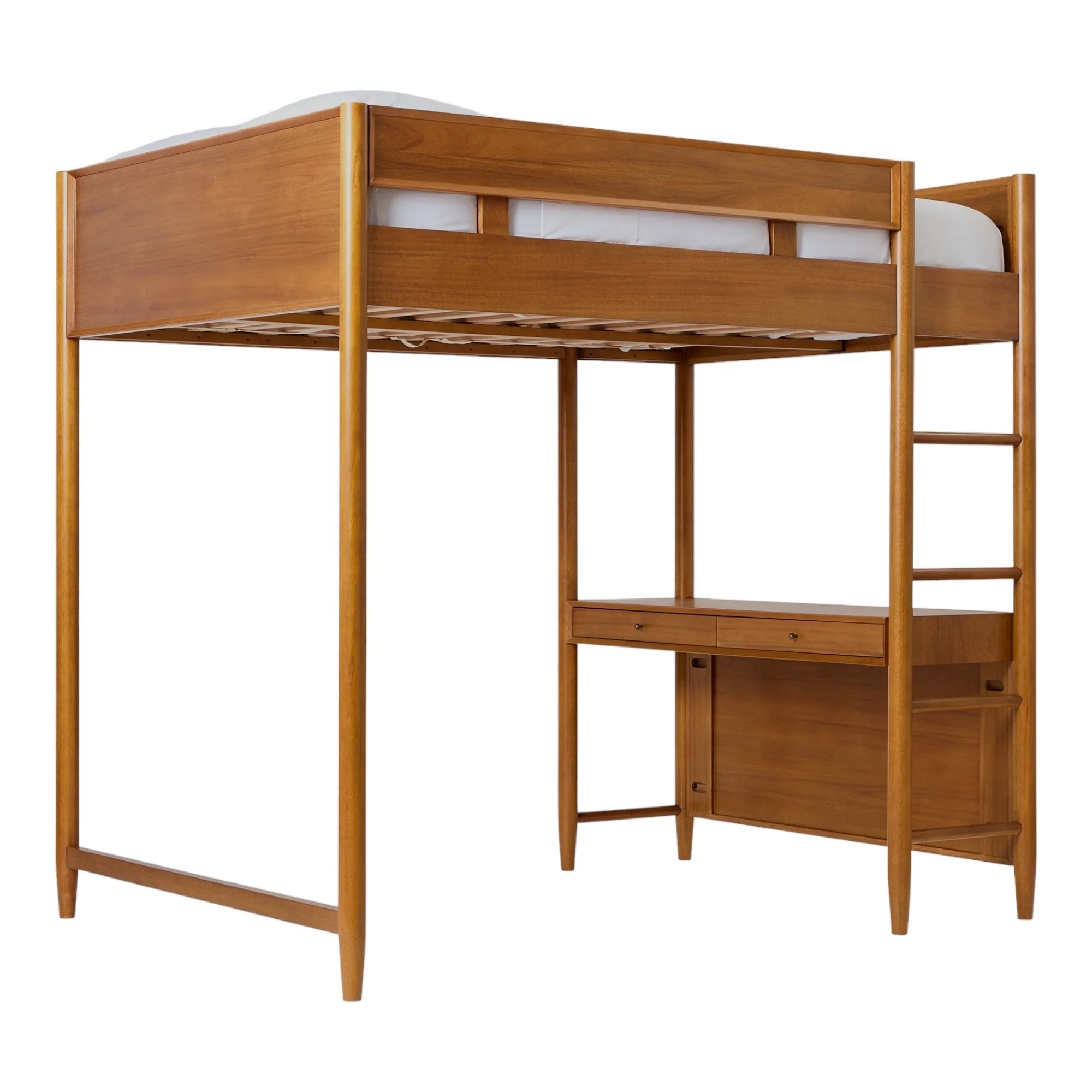 Bed For Children Mid-Century Full With Desk Solid Wood