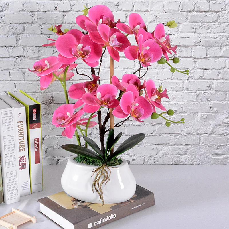 Stem Silk Flower Decoration White Orchid Bonsai artificial lavender bonsai artificial succulent small plants with pot