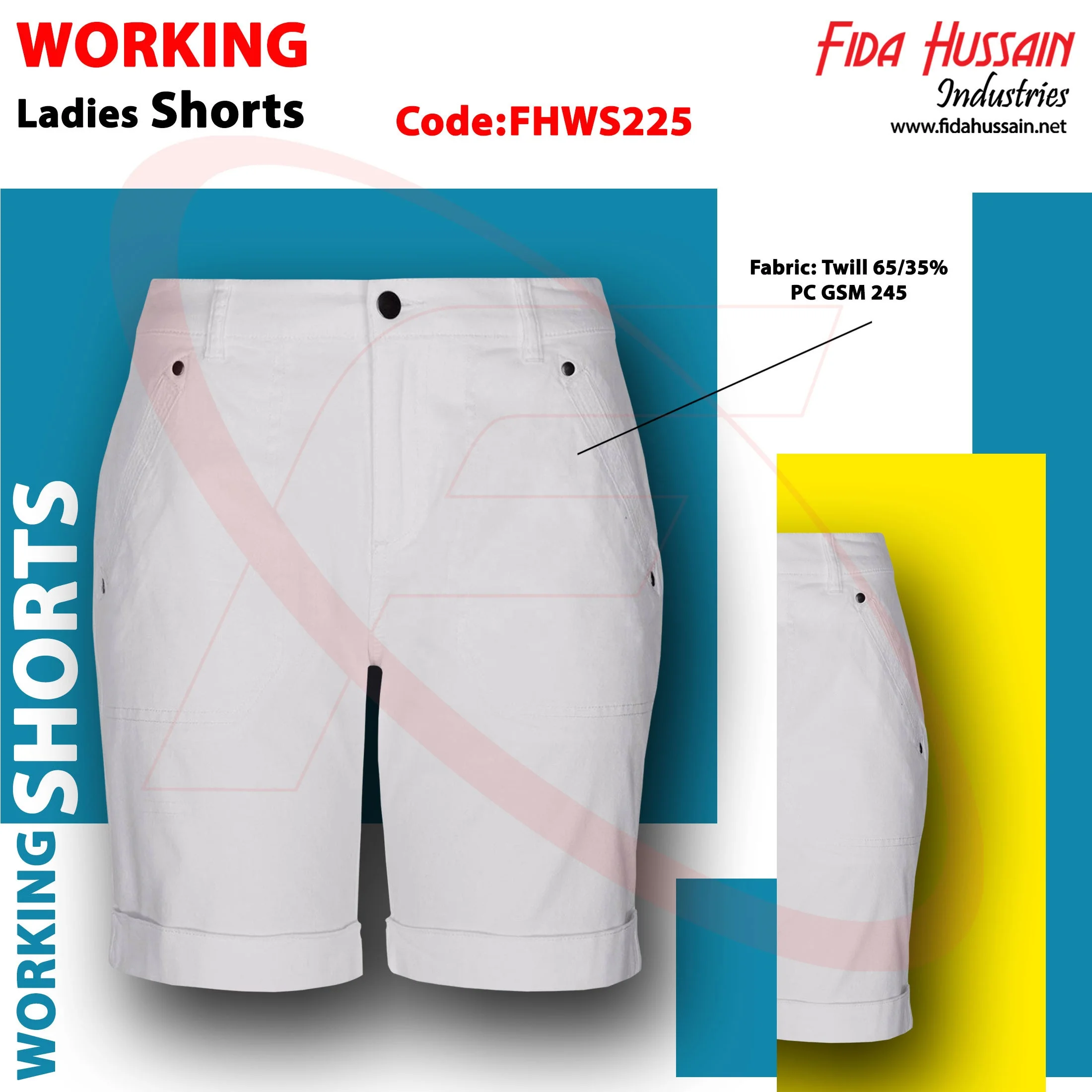 Hot selling White Top Quality Breathable Ladies Working Shorts in Twill Best Quality Shorts Hight Quality Shorts For Ladies