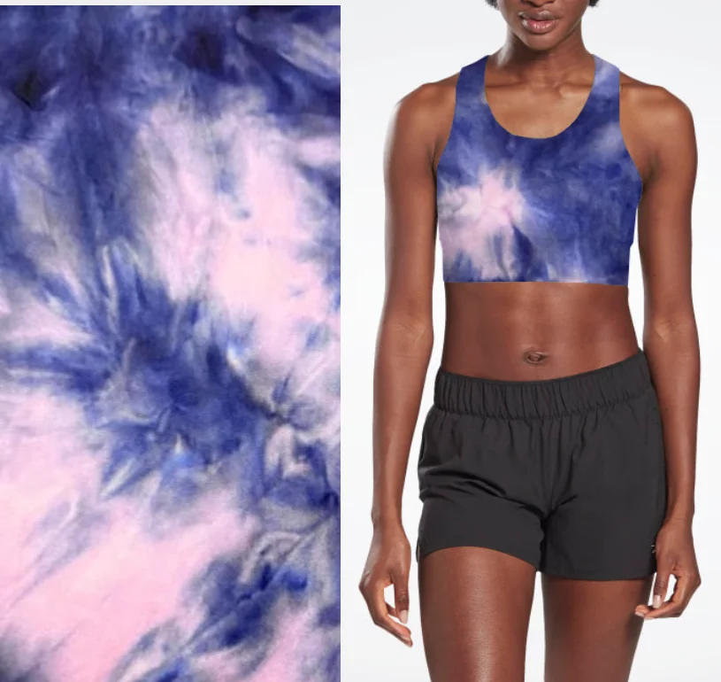 Quick dry Recycled Eco-friendly   Sports Bra stretch  Tie dye printed  Recycling  fabric for   sports wear