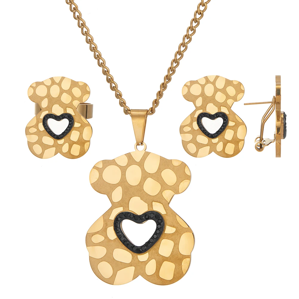 Women Cute Jewellery Set In Stainless Steel Lovely Bear Girl Necklace Pendant 18K Gold Plated Jewelry Sets