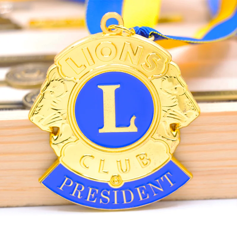 Custom Zinc Alloy Material Lion Club Matt Gold Color 3d Souvenir Medal With Epoxy