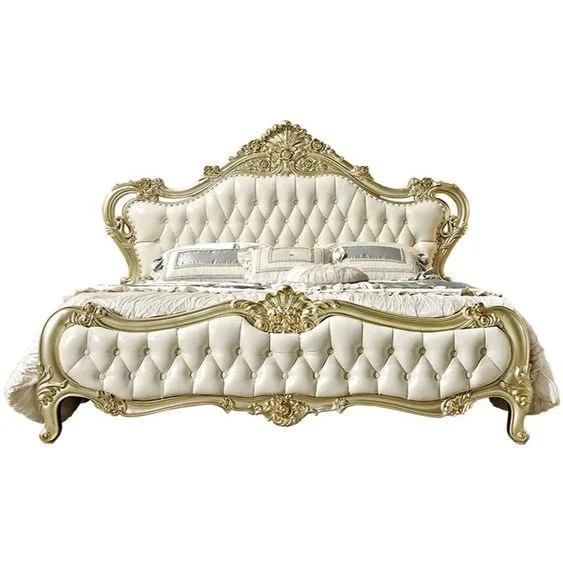 Exclusive Gold Finish King Bedroom furniture Grand Villa Queen Size Four Poster Bed Best Quality Premium Queen Size Crown Bed