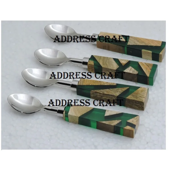 Factory Price18/8 Stainless Steel And Resin Handle Cutlery Spoon Sets Home And kitchenware Use Spoon Set Customised New Style