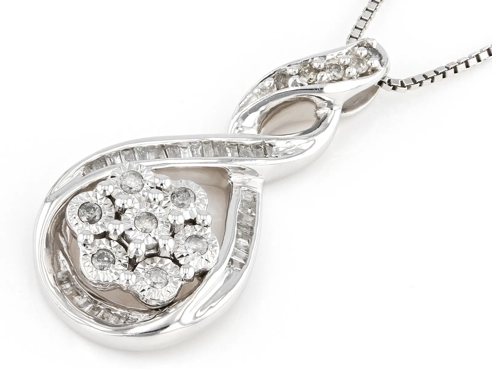White Diamond Slide Pendant, Rhodium Over 925 Sterling Silver with Box Chain | A Lustrous Expression of Modern Sophistication