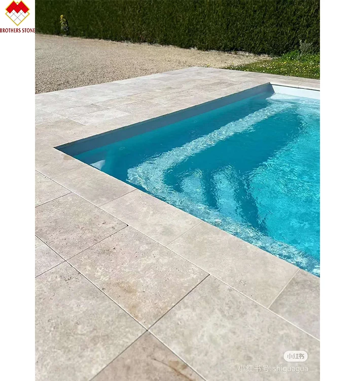 Wholesale Natural Travertine Mosaic Stone Swimming Pool deck tiles Silver Travertine Stone Ivory Deck Tile