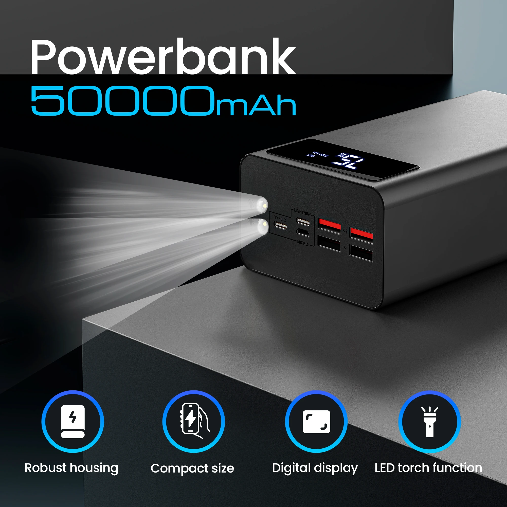 Extralink EPB-114 50000 мАч черный Powerbank Power bank USB-C светодиодный фонарик Функция электроники