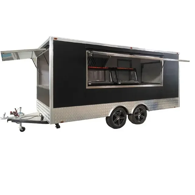 Food truck with full kitchen multi-axle hydraulic truck trailer outdoor food cart