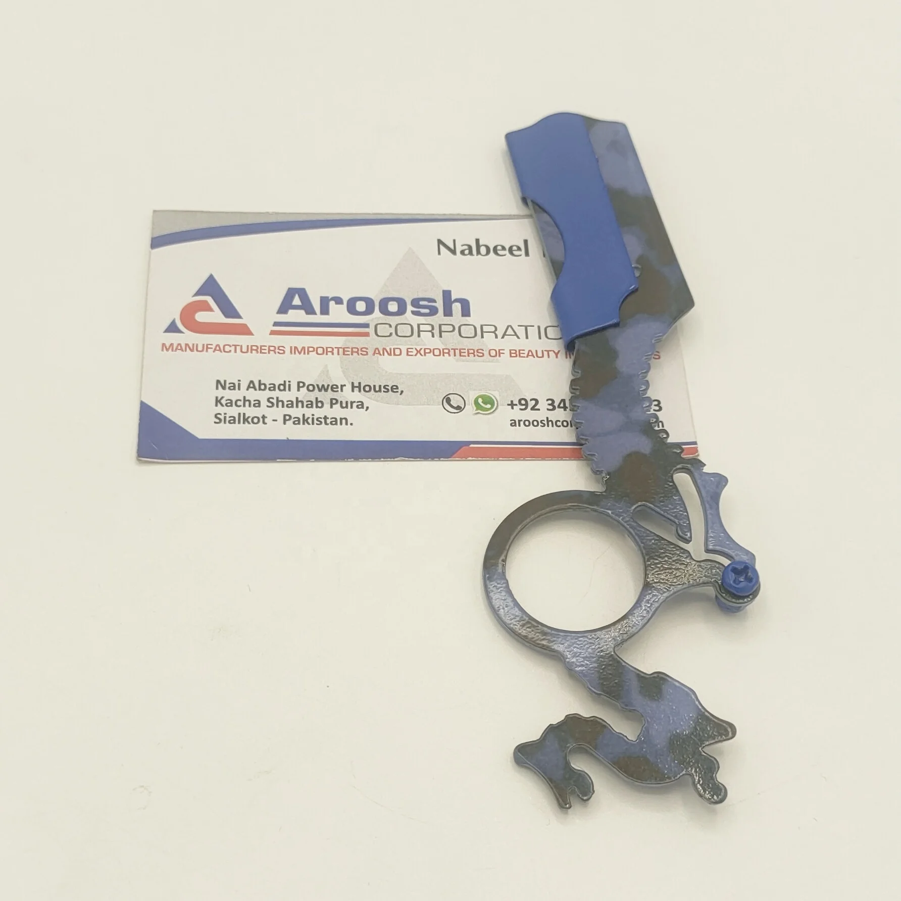 Wholesale Solid Stainless Steel Custom Logo Professional Blue With Black Barber Finger Razor