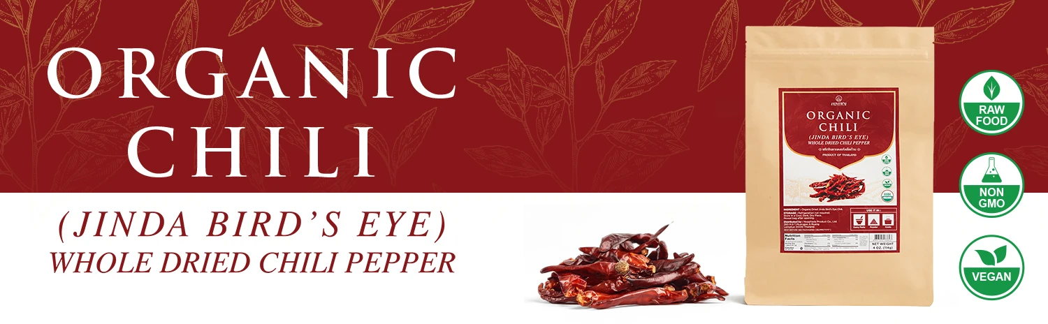 Homtiem 4 Oz. Organic Jinda Dried Red Chilli Peppers Authentic From Thailand Single Spices & Herbs