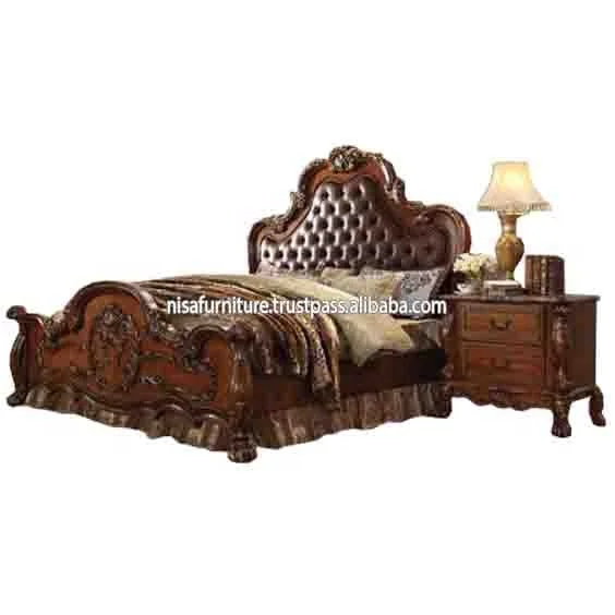 Luxury Solid Wood Bedroom Furniture Set Hand Carved French & Italian Style round Bed Mahogany Material