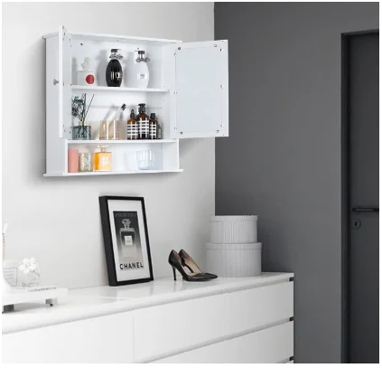 Hot Sale Mirrored Medicine Cabinet Solid Wood Cabinet with Framed Mirrored Door Bathroom Vanity Mirror Black from Viet Nam
