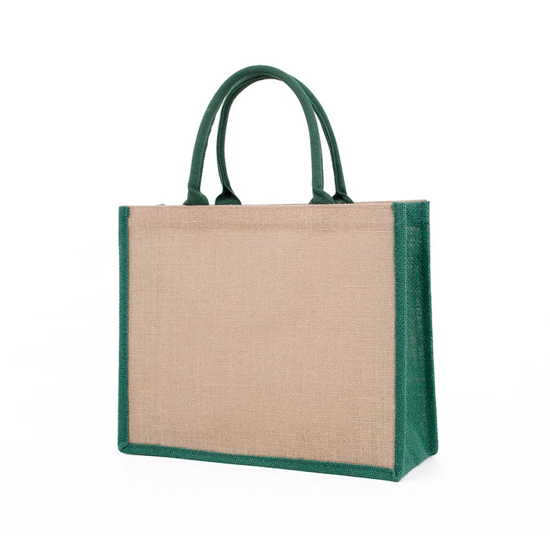 Wholesale Custom Logo Eco Friendly Advertising Gift Burlap Tote Bag Color Block Blank Jute Shopping Bag