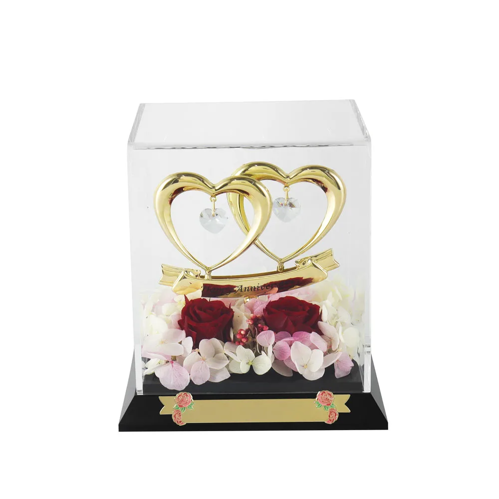 Crystocraft Eternal Forever Roses Flower Box Gold Plated Double Hearts Figurine Bohemia Crystals 50th Anniversary Gift