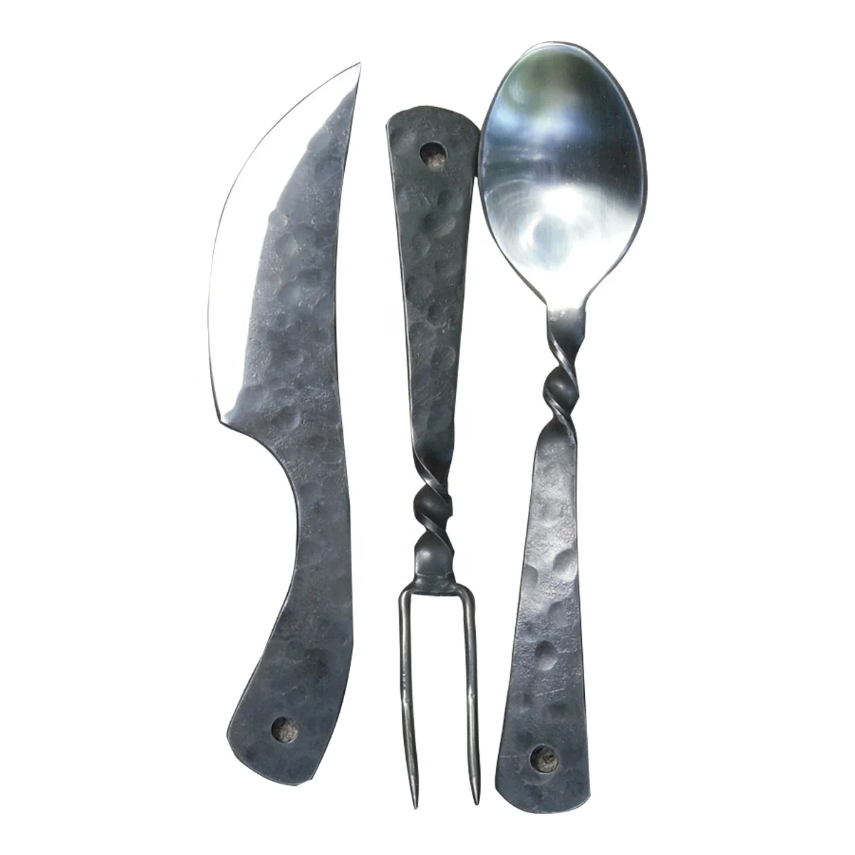 Jacob Medieval Cutlery Set Hand Forged Flatware with Stainless Steel High Quality Vintage Design-3 Piece Table Knife Fork Spoon
