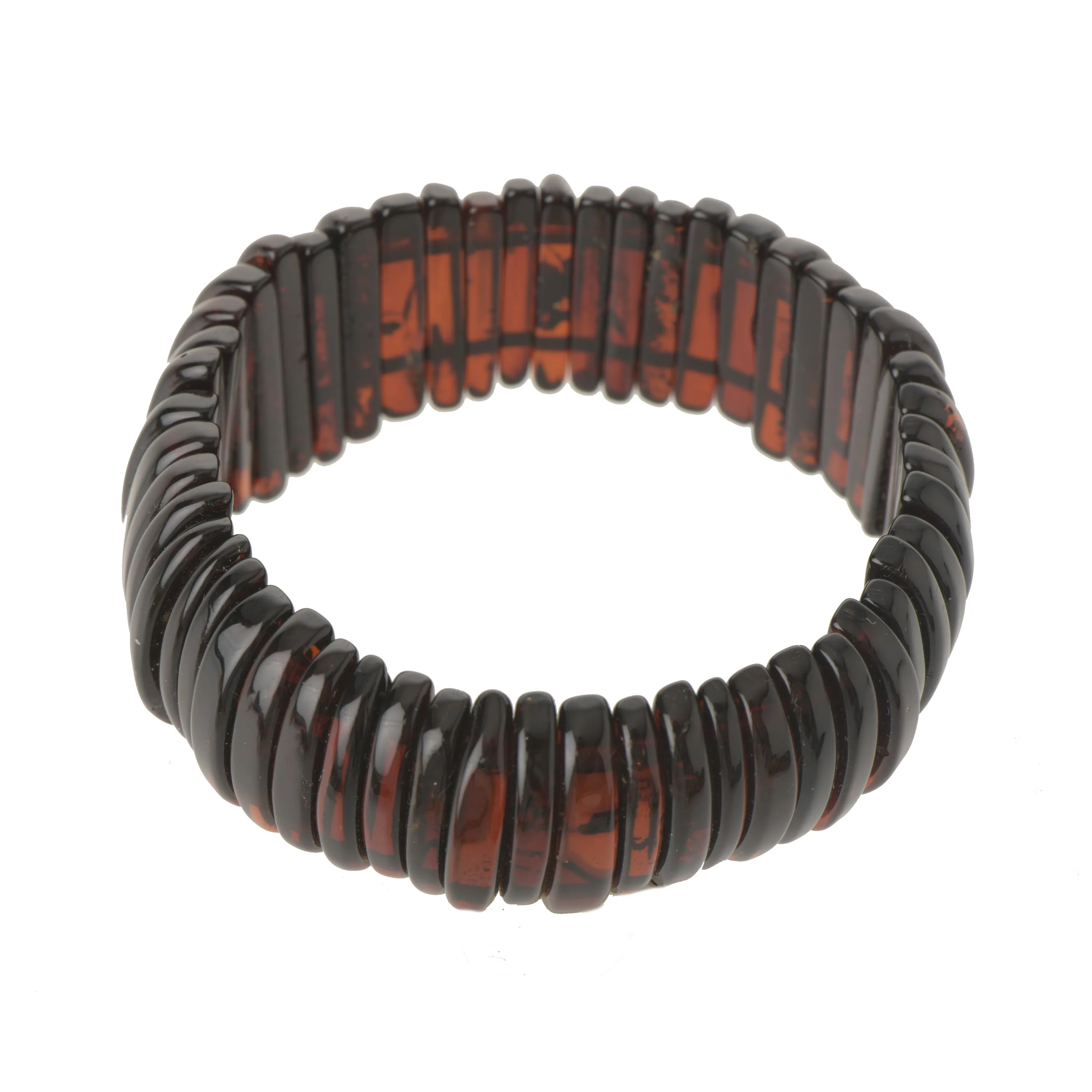 Cherry Color Polished Baltic Amber Bracelet for Adult on Elastic Band , Universal Sizes