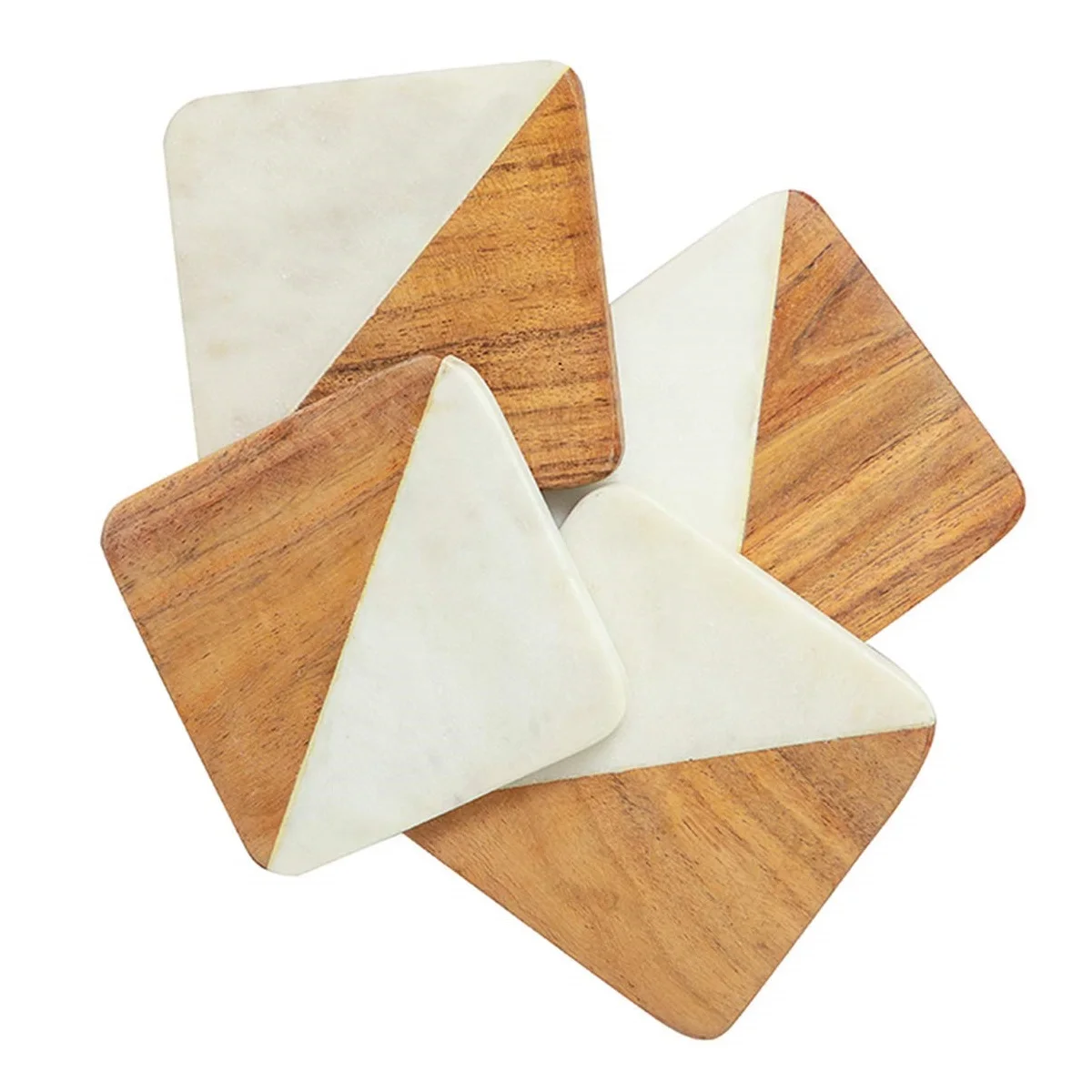 Marble Coaster Design With Metal Inlay Brass Leaf Branch Pattern Heart Shape White Marble Coaster For Kitchen Countertop