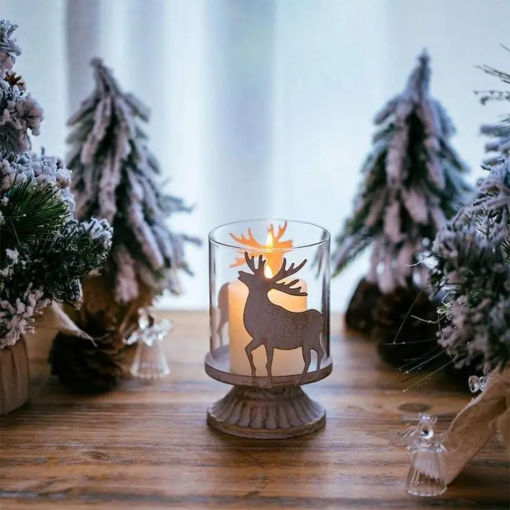 6 Piece Metal Reindeer Tea Light Candle Holder Set Christmas Table Decorations