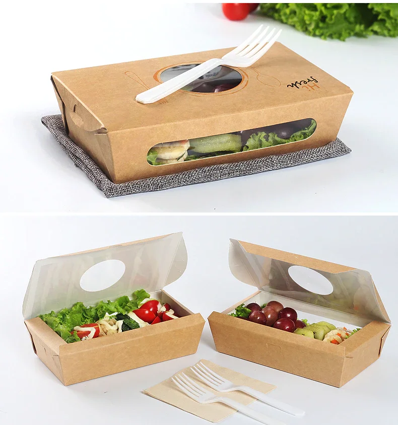 wholesales IN STOCK High Quality Eco-Friendly Disposable Kraft Paper Packaging Takeaway Food Container For fast food