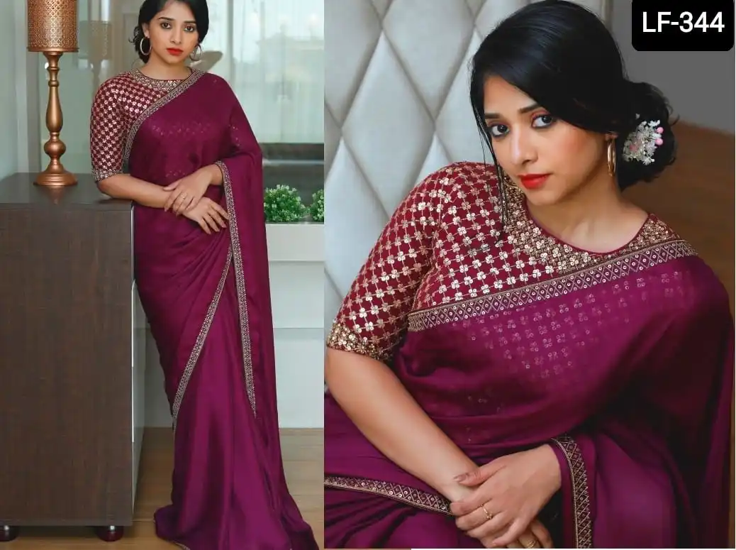 Heavy Designer Wear Pure Georgette Saree with Embroidery and Stone Work and Lace Border Saree for Festival Wear Fancy Saree