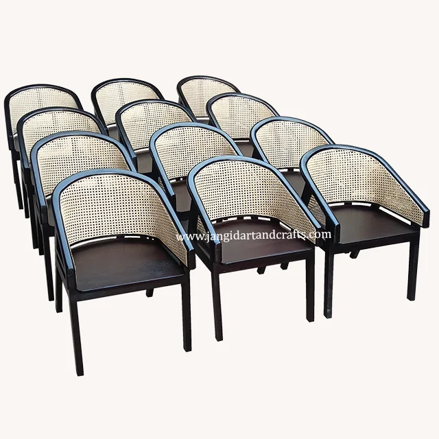 Antique Color Black Armrest Rattan Cane Back Louis Chair Solid Mango Wood Dining Arm Wedding Event Hotel Restaurant Dining Chair