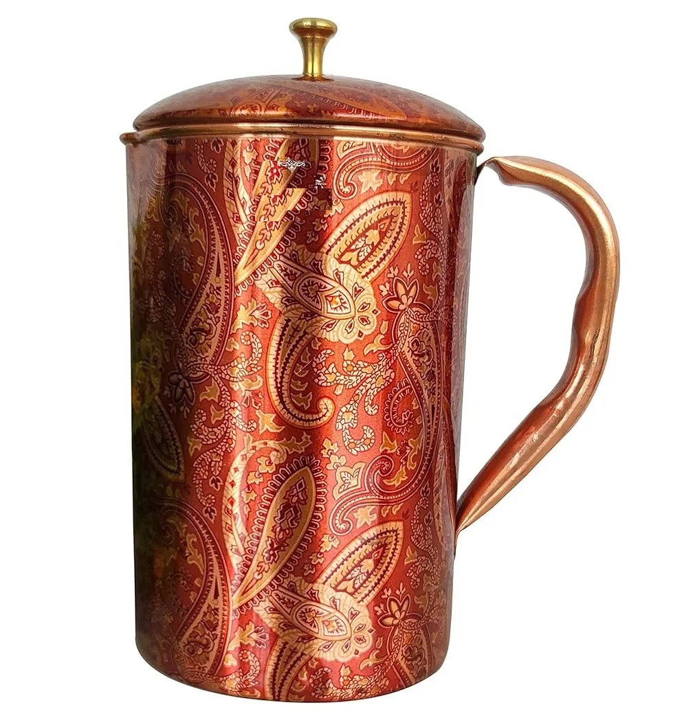 Great Quality Pure Copper Printed Design Jug for Sale Manufacturer and Exporter From India