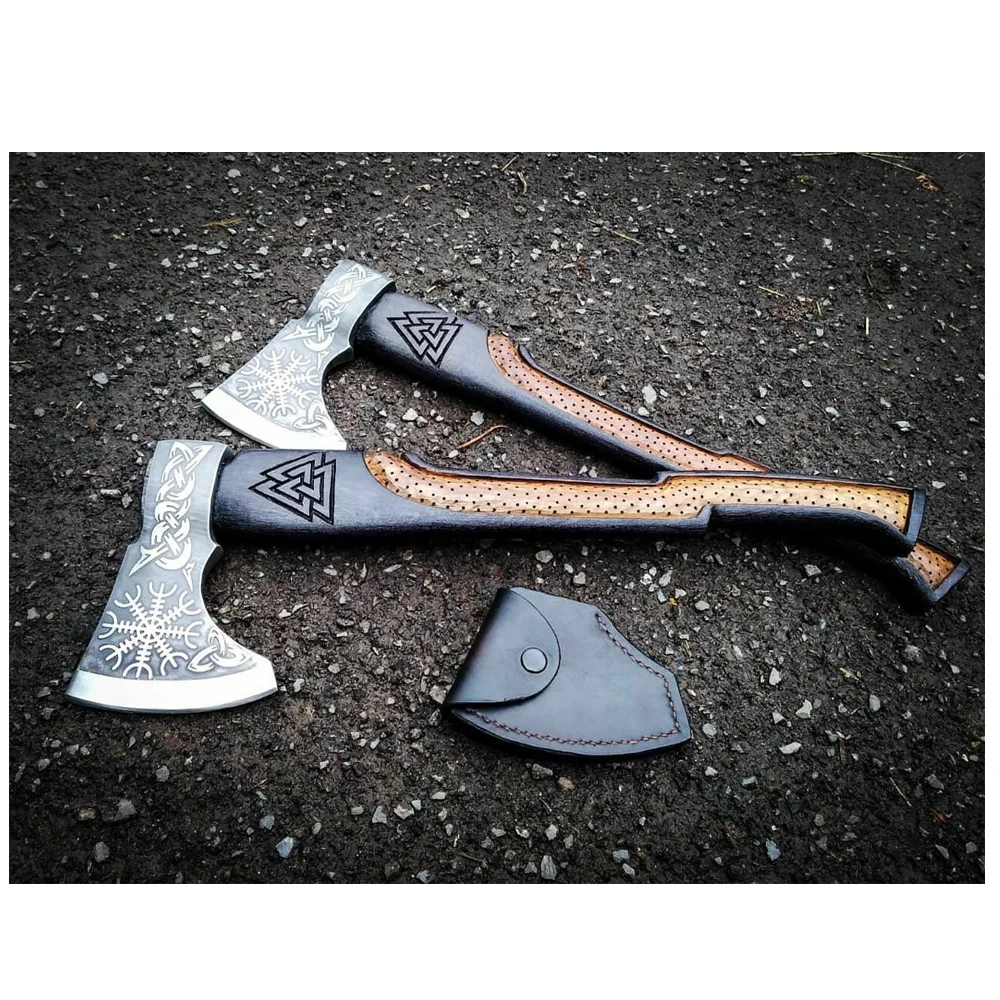 Portable Carbon Steel Camping Axe Camping Tool Multi Purpose Hatchet Wooden Handle With Protected Cover