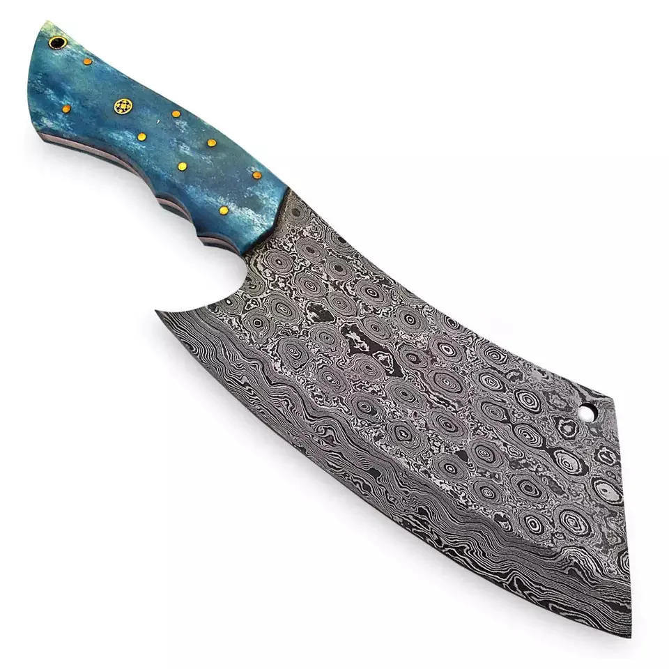 Custom Handmade Damascus Steel   Chef Cleaver Kitchen Knife Vegetables Cutting Knife  With Cover
