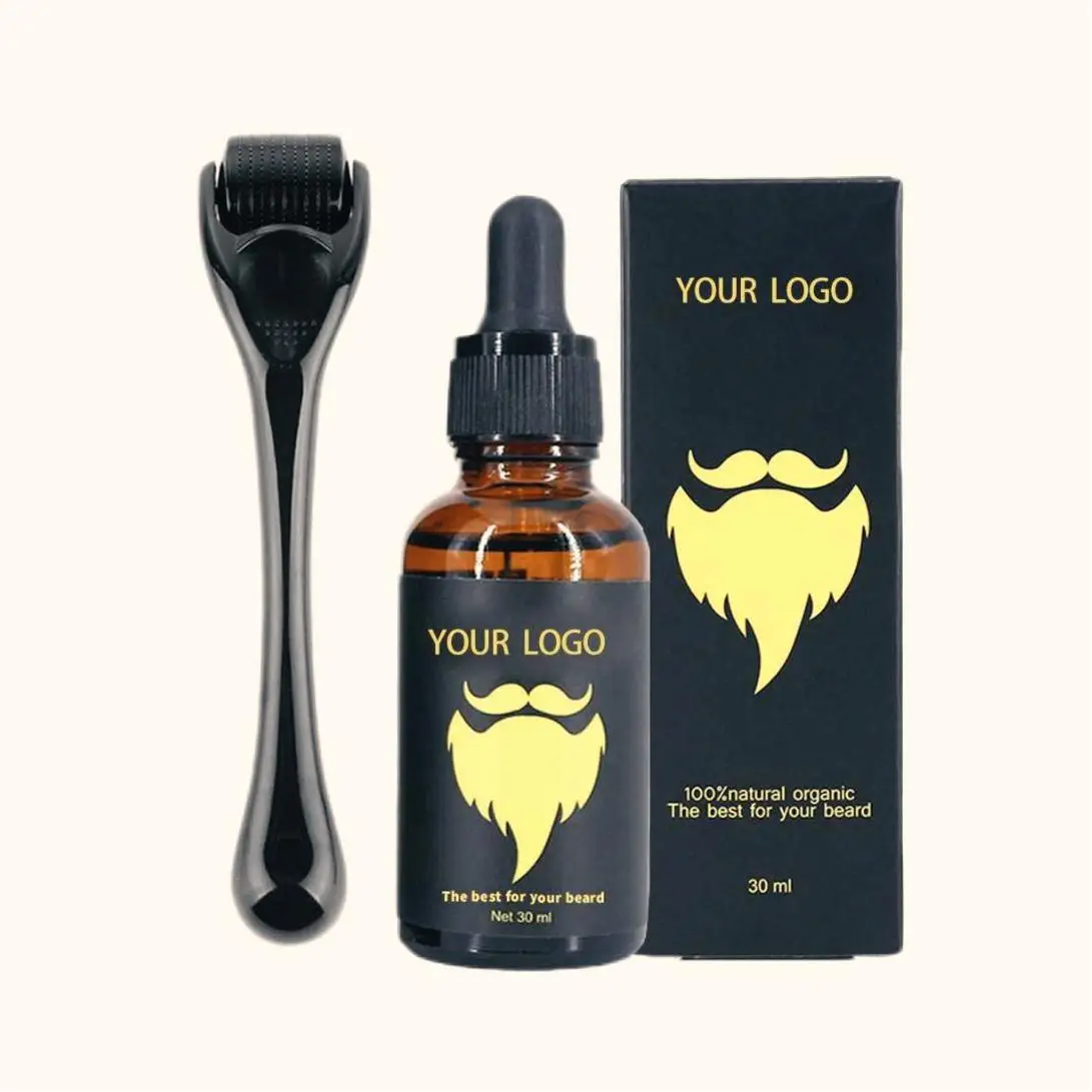 Custom 2 Pcs Men Beard Care Products Set Private Label Organic Grooming Beard Oil Kit For Roller Growth