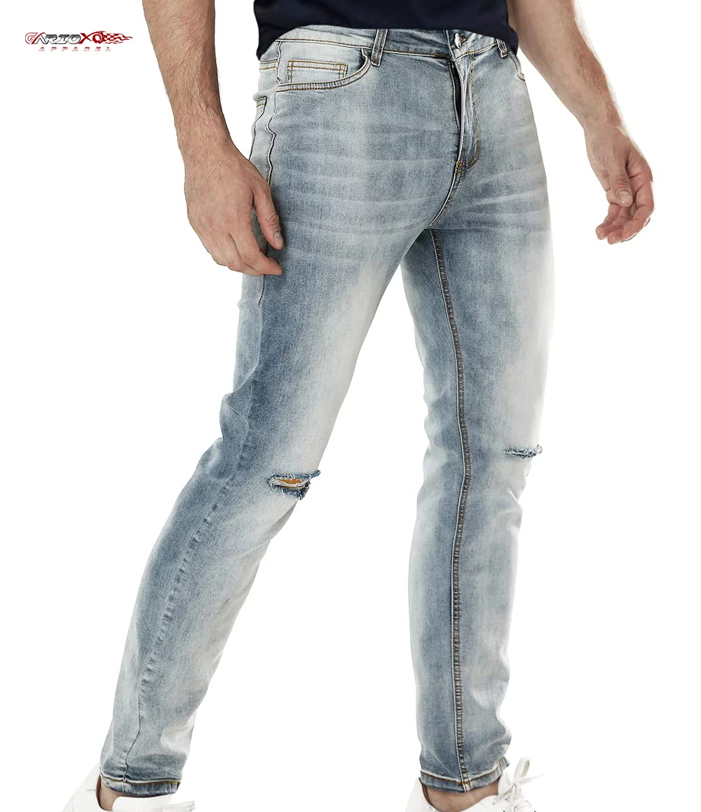 New whole sale WORK OUT custom style denim jeans distressed fashion stacked jeans men  custom logo jeans men trousers
