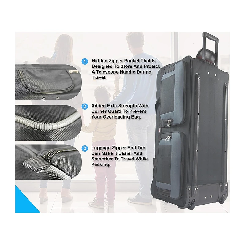 2023 Hot Selling Factory Custom Large Capacity Waterproof Trolley Luggage Rolling Bag Travel Duffel Bag with Durable Wheels