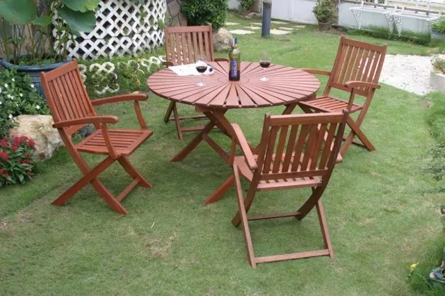 2024 New Arrival Luxury Patio Garden Furniture Outdoor Acacia Wood Acacia For Garden Table Set
