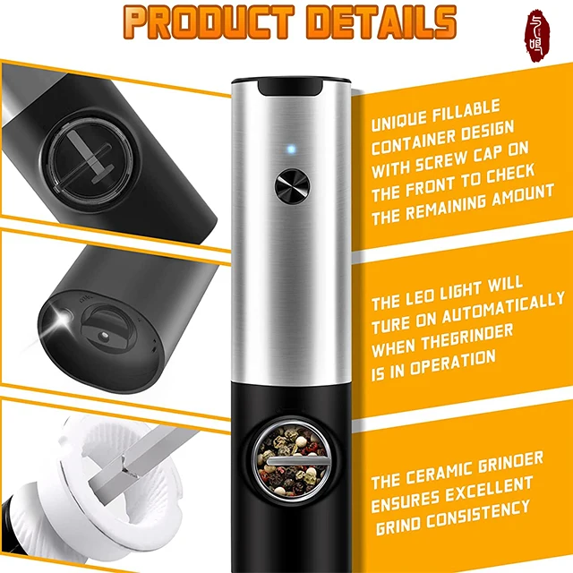 Hot Sell Electric Spice Salt Pepper Grinder Stainless Steel Ceramic Burr