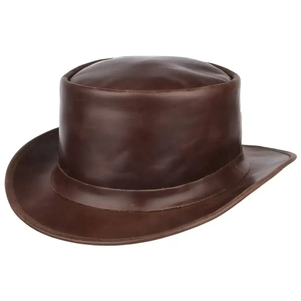Men Leather Woolen Felt Bowler Hat Formal Derby Hat with Roll Up Brim Fedora Hats Custom Color Plain Leather Top