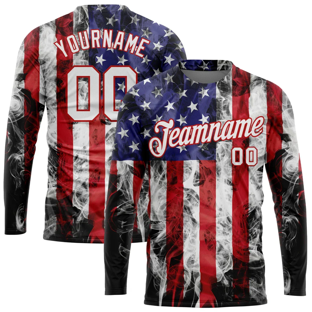 Buy American Flag Sublimation Breathable Fitness Gym Workout 100% Polyester Long Sleeve T Shirts