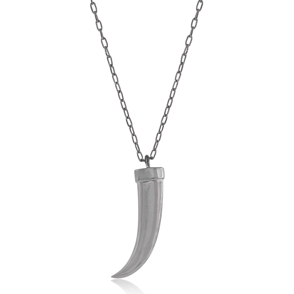 Designer Horn Charm 925 Silver Chain Pendant Necklace Long Chain Handmade Oxidized Jewelry