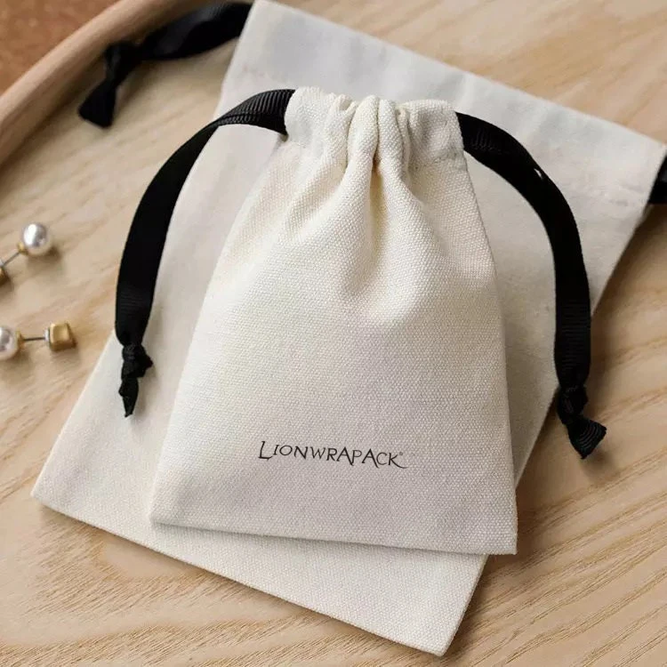 Lionwrapack White Eco Friendly Canvas Drawstring Jewelry Pouch Cloth Jewellery Packing Pouch Cotton  Gift Jewelry Packaging Bags