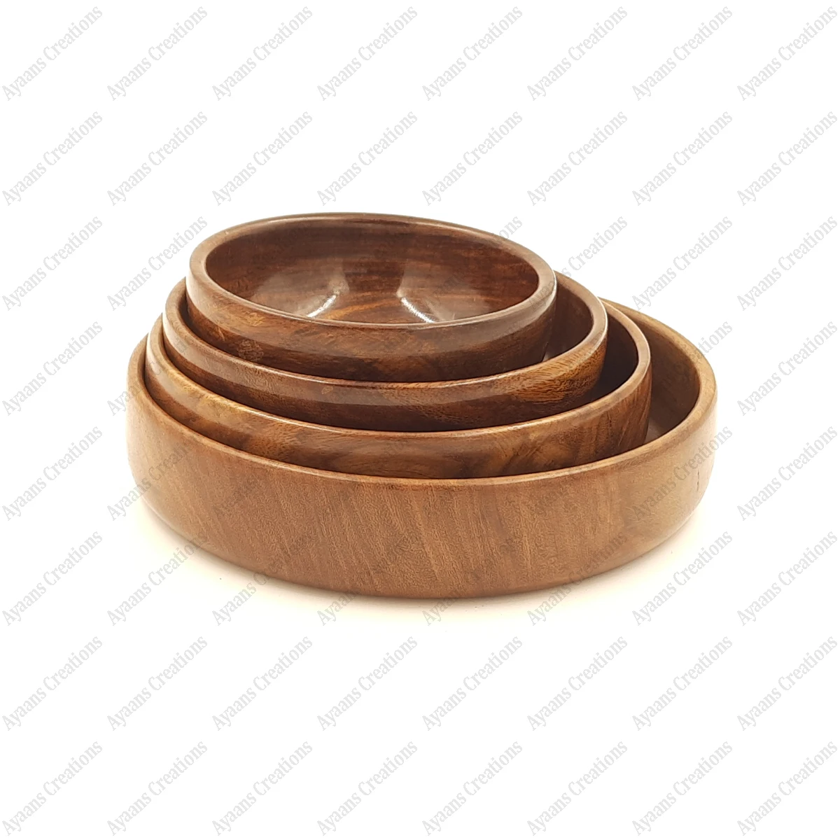 Beautiful Handcrafted Set of 4 Lacquered Polished Wooden Serving Bowls Multi-Size Set for Soup Occasions
