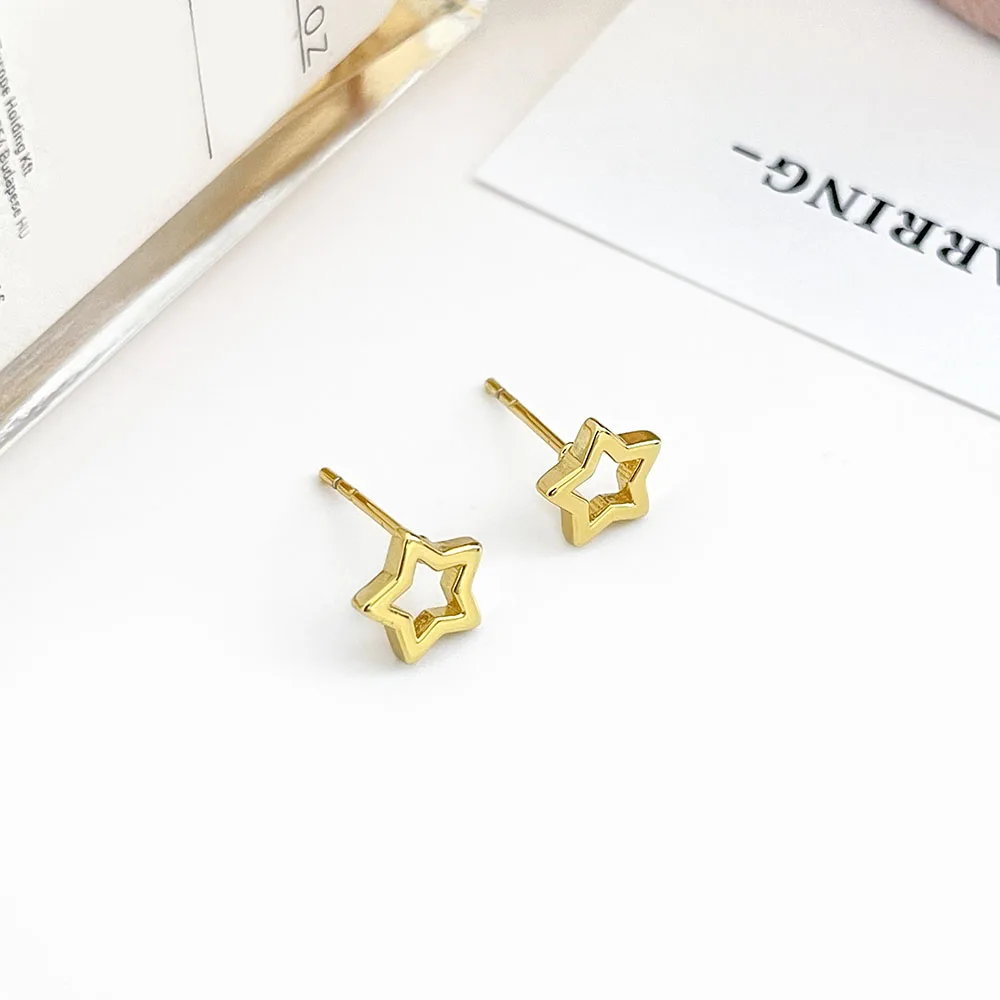 Foxi CLASSIC Minimalist style Spring Wholesale cheap 925 sterling silver hollow star stud 18k gold plated 925 silver jewelry men