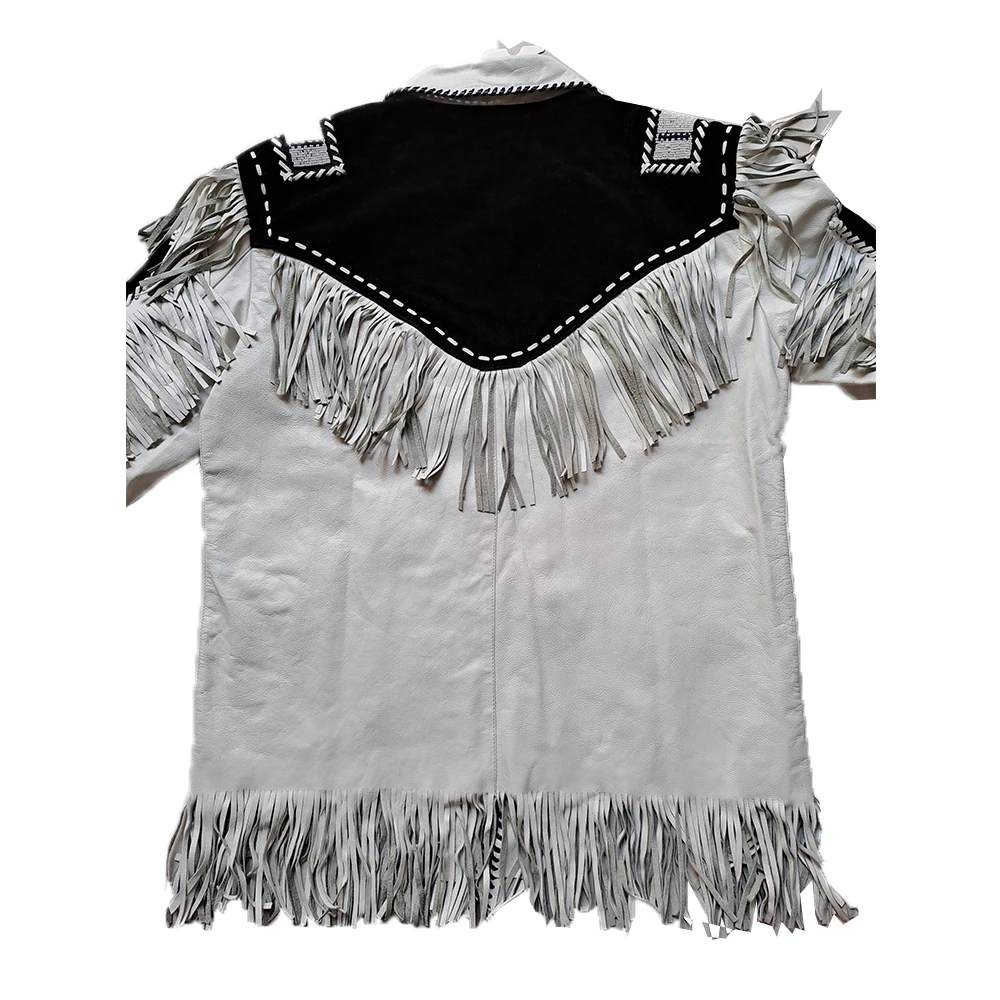 Fringed & Beaded Original Cow Leather Western Style Men Beautiful Cowboy Leather Jacket for Men