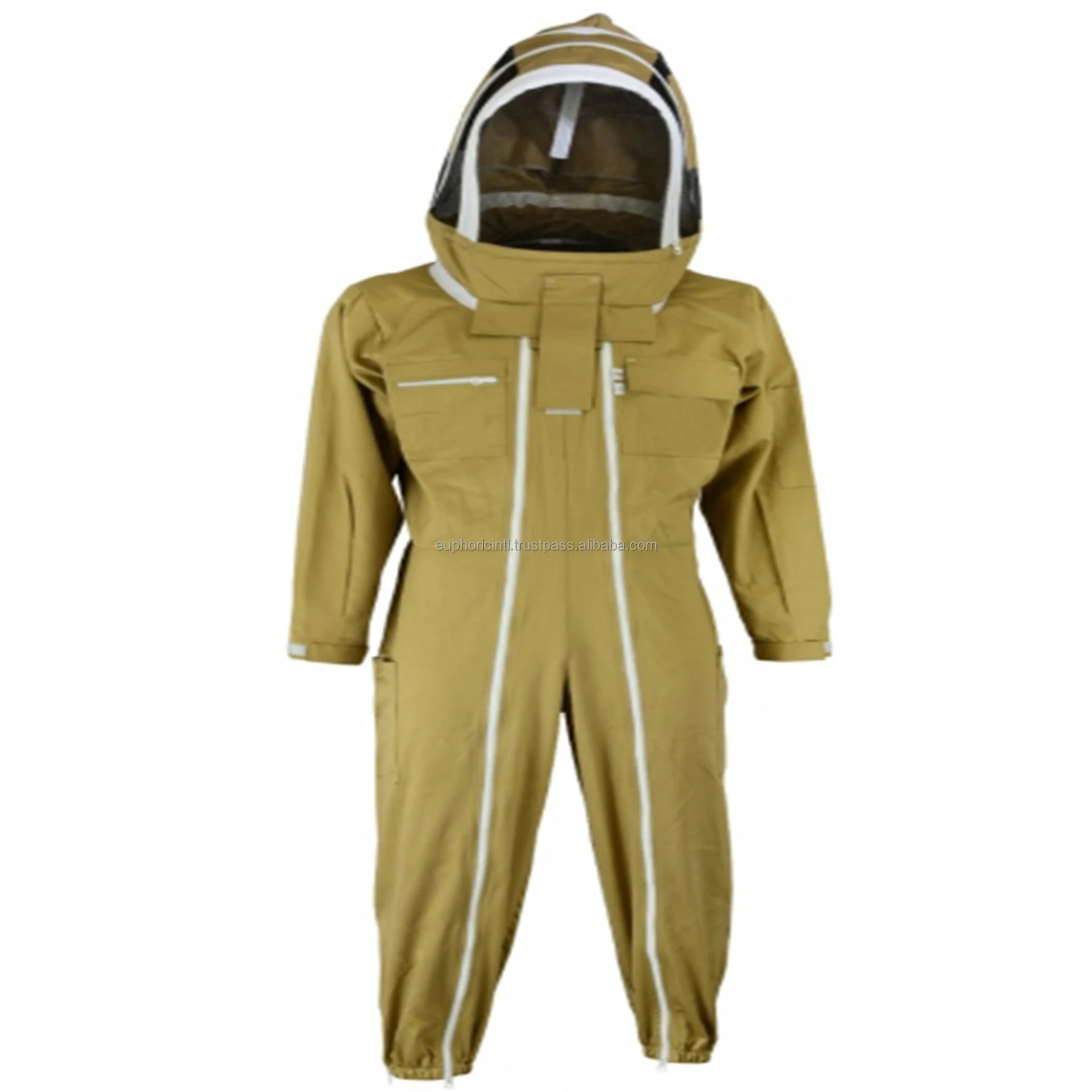 Hot sale plain color polyester cotton hooded one piece anti sting comfortable breathable sheepskin gloves beekeeping suit