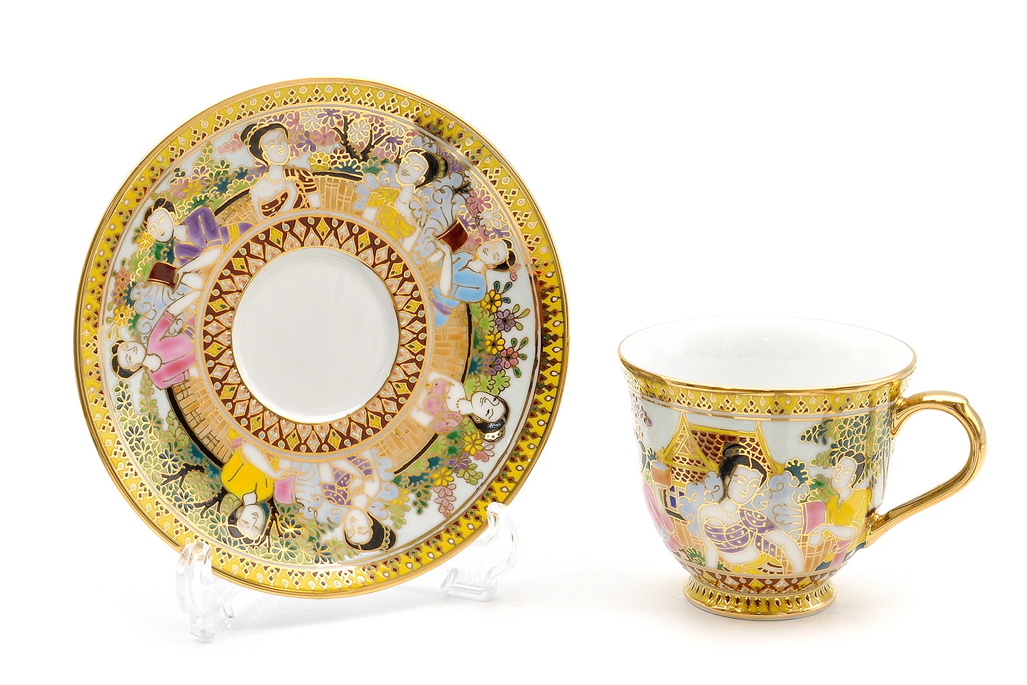 Benjarong Coffee Cup In Song-Kran festival pattern Product From Thailand Cup Thailand Traditional Handmade Decoration