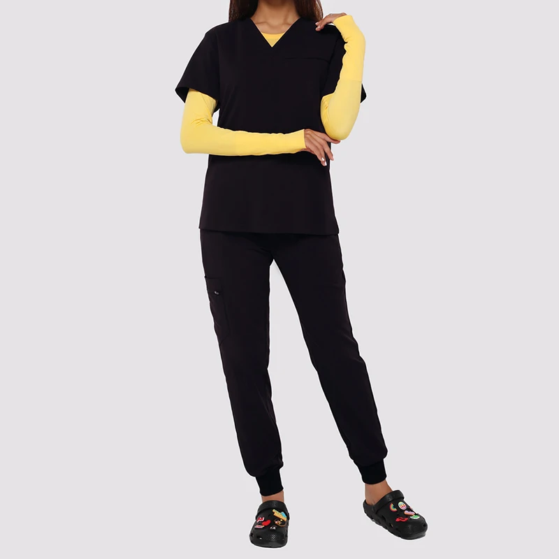 yuhongHot Sell Stylish Stretch Womens Scrub Nursing Black Set Hospital Uniforms Medical Nurse Scrubs Jogger Sets Uniform On Sale