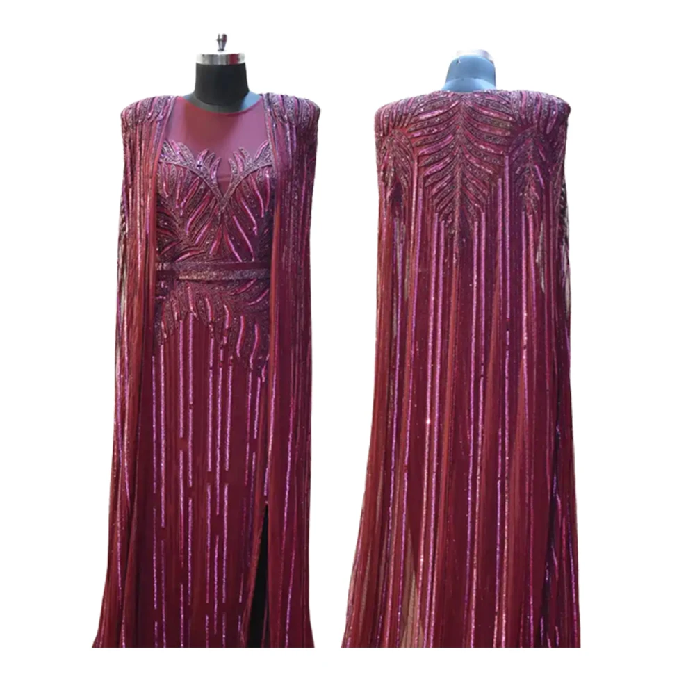 Rajgadhia Exports Beaded Evening Gowns O-neck Evening Dresses for Women Full Sleeves Embroidery Evening / Formal Party Straight