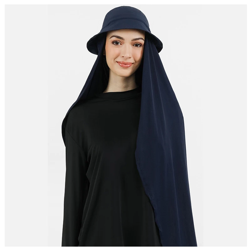 2023 High Quality Tudung Muslim Shawls Hijab With Fisherman Hat Suit Scarf Chiffon Instant Hijab