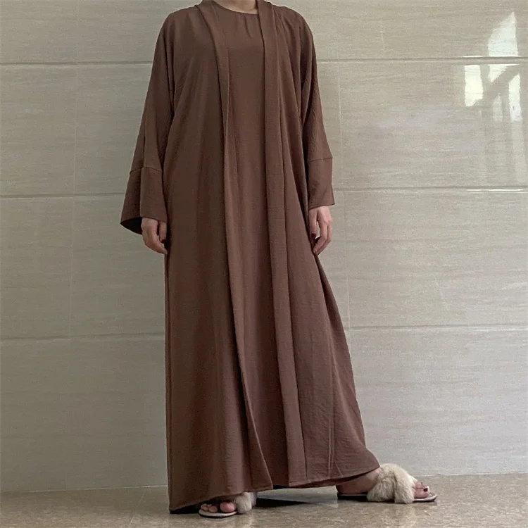 2023 Custom Traditional Muslim Clothing Set Women Cardigan Open Abaya Islamic Dress Eid Two Piece Set Muslim