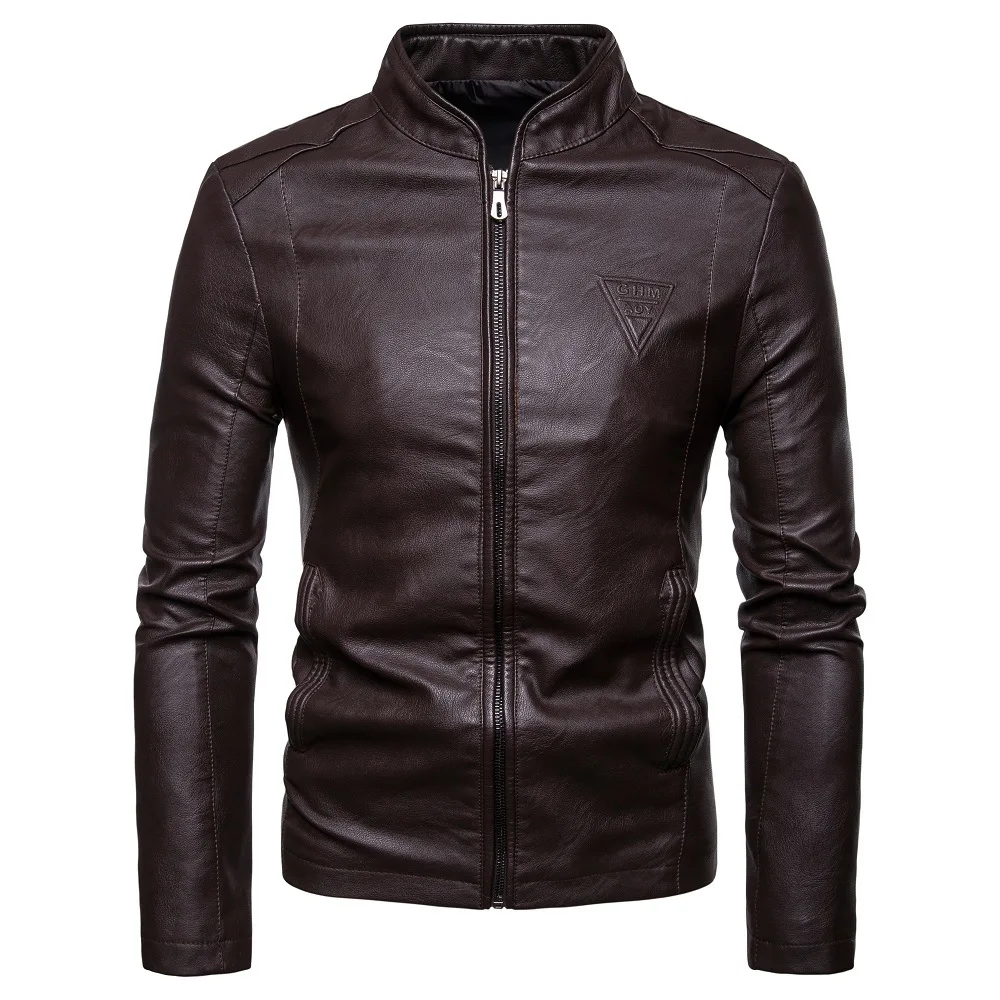 Fashionable customized Brown Goatskin Leather Bomber Jacket genuine leather jacket men