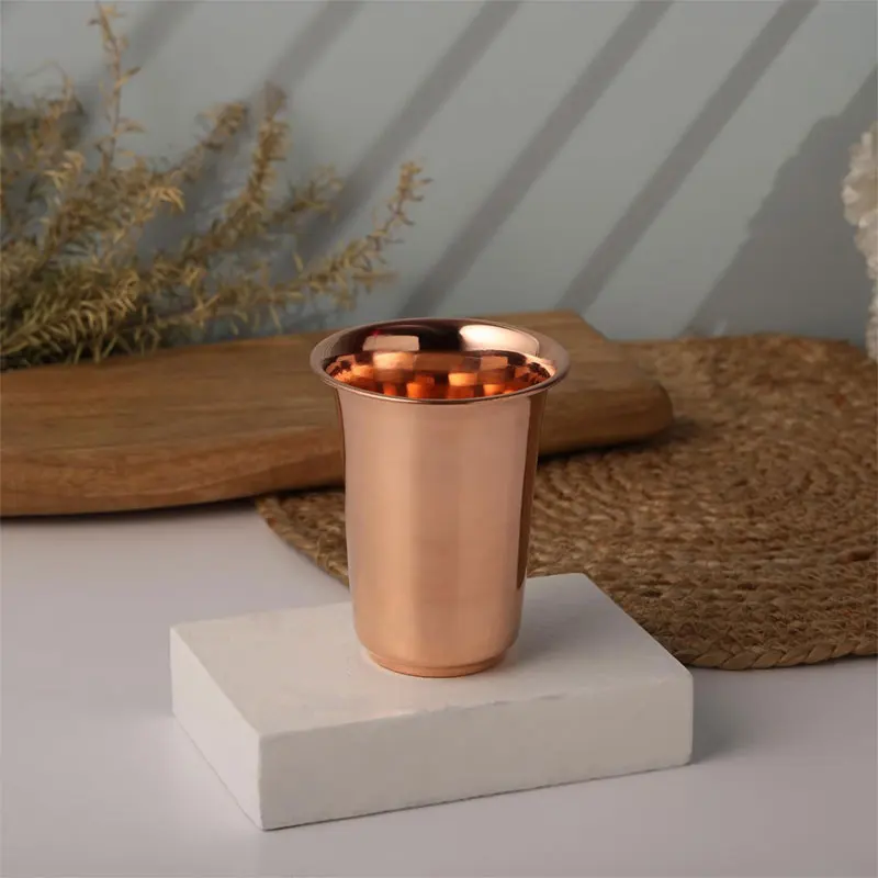 Copper Tumbler 300ml Glass Stainless Steel LACQUERED-FREE UNLINED and UNCOATED-for Ayurveda Water Usage Health Benefits